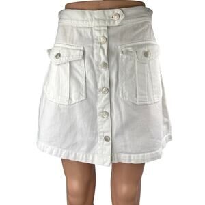 Revolt Women's White Button Down Pockets A Line Denim Jean Skirt Size US 2